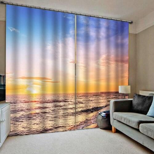 Sunset lake curtains Customized 3d curtains new window balcony thickened windshield blackout curtains Thickened blackout curtain