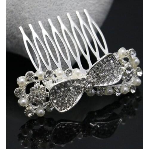 Trendy Hairwear Women Accessories Wedding Tiara Sparkling Silver Plated Crystal Pearl Bridal Hair Combs Hairpin Jewelry 71*51cm