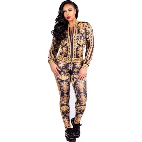 Womens Floral 2 Piece Set Tracksuit Sports Joggers Jacket Suit Bodycon Zipper Front Long Pants Jumpsuits Rompers