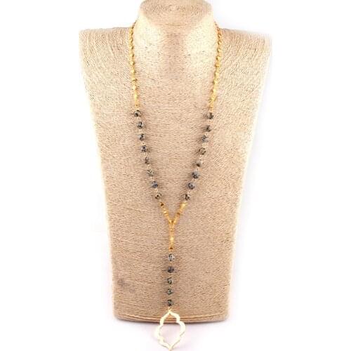 Fashion Amazonite Natural stone With Gold Flat Round Chain Connect crystal matt lip Pendant Necklaces Women Lariat Necklaces