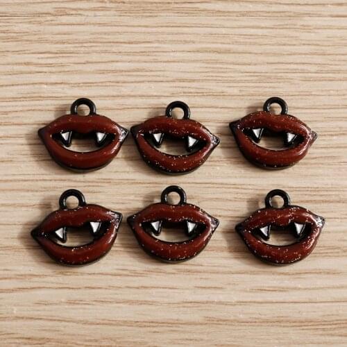 10pcs 14*12mm Enamel Halloween Vampire Teeth Lips Charms for Making Pendants Necklaces Earrings Keychain DIY Jewelry Findings