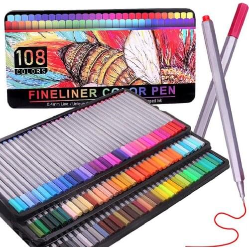 108 Color 0.4mm Color Line Drawing Pen Fine Needle Tube Pen Tip Hook Line Pen Iron Box Gift Set Art Office School Supplies
