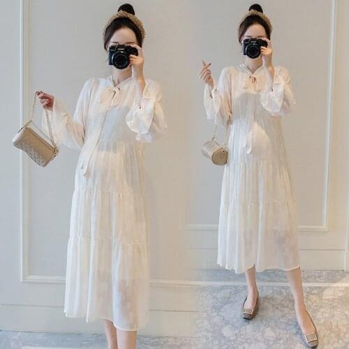 179# Maternity Dress Spring Autumn Solid color Long Sleeves Loose Stylish Dress for Pregnant Women Mom Dress