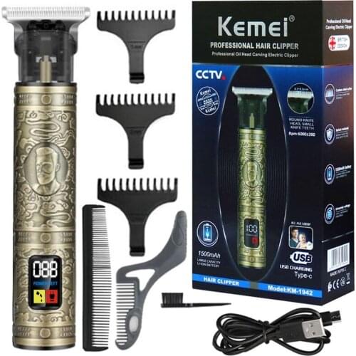 Kemei 1942 pro finishing outlining LCD hair trimmer barber rechargeable electric hair clipper edging grooming hair cutting tool