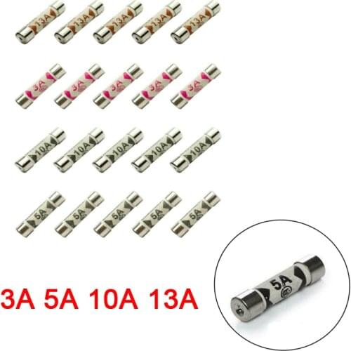 20pcs 3A 5A 10A 13A Mixed Cartridge Ceramic Domestic Fuses Sockets Household Mains Electrical Cartridge Plug Household Tools