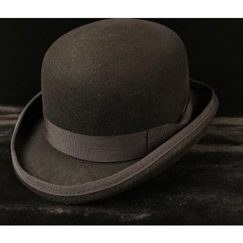 4Size 100% Wool Womens Mens Black Bowler Hat Gentleman CrushableTraditional Billycock Groom Hats
