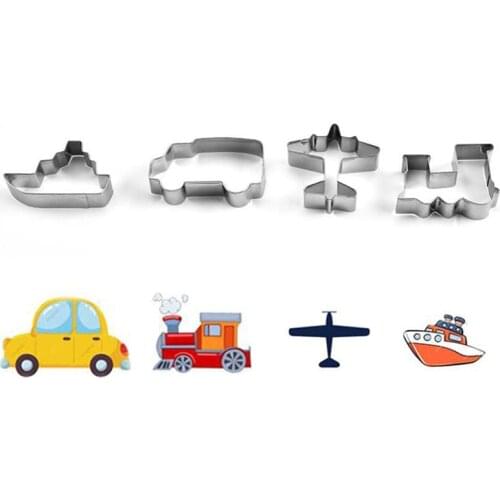4pcs Stainless Steel Vehicle Car Train Ship Cookie Cutter Candy Biscuit Mold Cooking Tools Pastry Cake Fondant Cutters Mould