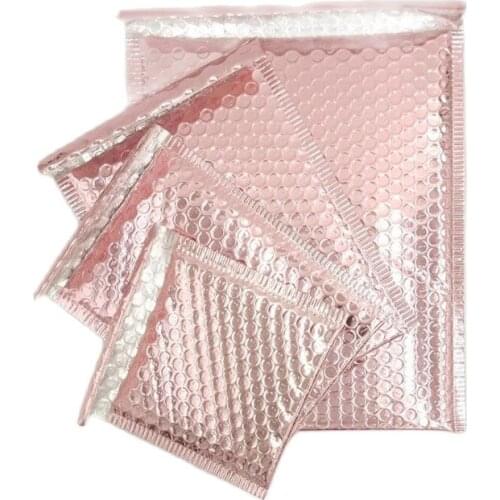 50PCS Aluminum Foil Bubble Bags Rose Gold Padded Envelope Mailer Self Adhesive Courier Bag for Gift Delivery