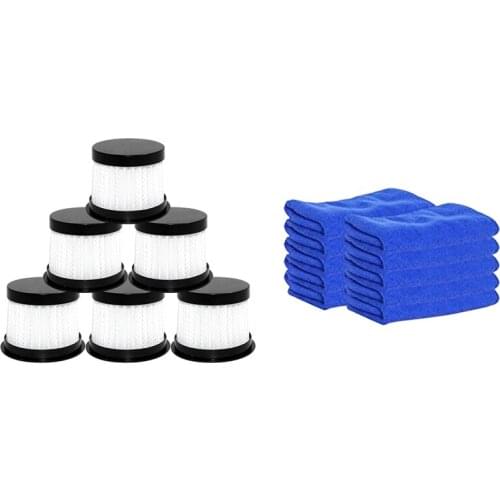 6PCS Dust Mite HEPA Filters with 10 Pieces of Ultra-Fine Fiber Square Absorb Water Without Lint Cleaning Absorbent Towel