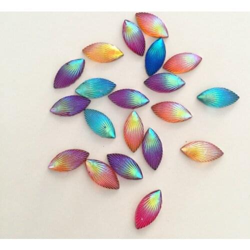 80pcs 7mm*15mm Horse Eye Resin AB Shell Shape Flatback Wedding Decoration Button C73*2