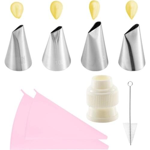 8pcs Cake Decorating Kits Waterdrop Cream Cupcakes Icing Tips Nozzles Pastry Bags Coupler Brush Baking Tool GXMA