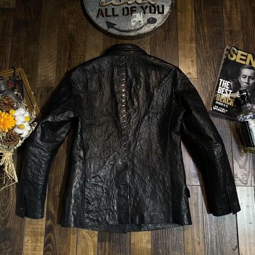 CDBJ1 Read Description! Asian Slim Size Super Quality Genuine Cow Skin Jacket Mens Cowhide Casual British Stylish Leather Blazer