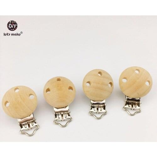 Lets Make Natural Wooden Pacifier Beech Metal Clips Holder 20pc Baby Nursing Accessories DIY Pacifier Holder Chew Clips Nursing