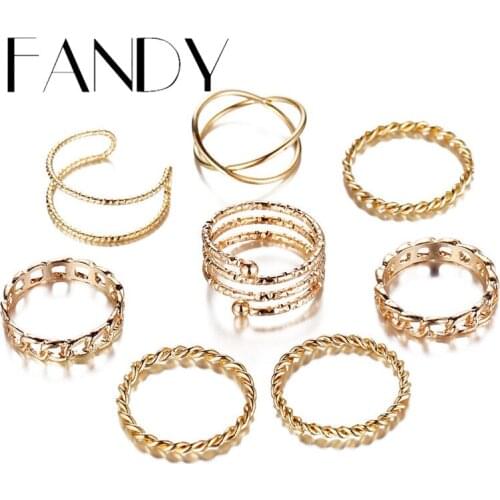 IF ME New Trendy Geometric Gold Silver Rings Set for Women Vintage Antique Twist Knuckle Finger Ring Party Fashion Jewelry Gifts