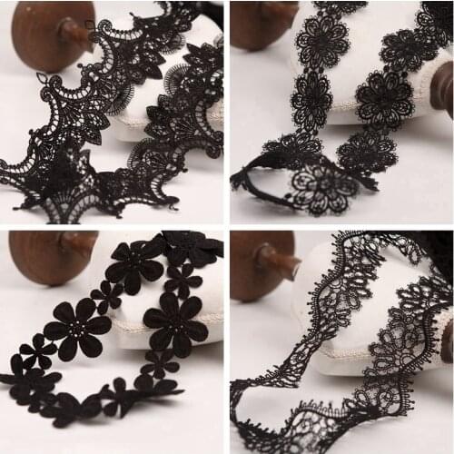 Exquisite Black Polyester Cotton Embroidery Ribbon 3d Flowers Lace Collar Trim Dress Curtains Hat Sewing Supplies