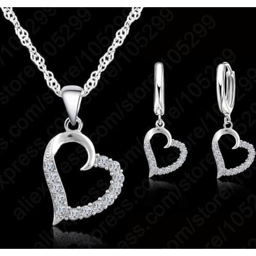 Classic Cubic Zircon Heart Pendant Jewelry Set 925 Sterling Silver Necklace/Earring Women Wedding Sets High Quality