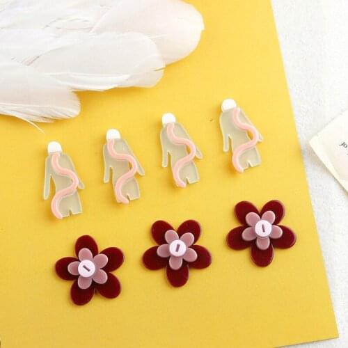 Red stitching flowers abstract villain acrylic diy hand-made earrings headdress mobile phone shell material accessories