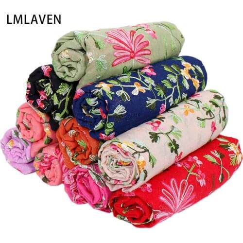 Fashion women cotton scarf glitter Embroidered foulard solid color muslim hijab foulard maxi shawl long scarves headscarf 20pcs