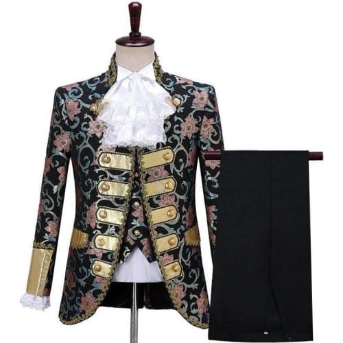 Men 3 Pieces Costumes Stage Dress European Court Dress Palace Modern Drama Opera Performance Wear Vintage Style Suits