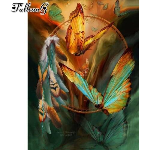 FULLCANG Butterfly feather 5d diy diamond painting cross stitch full square round drill rhinestone embroidery kits FG0105