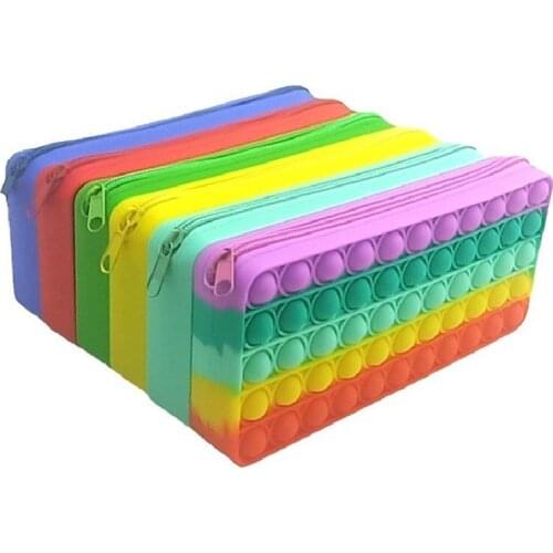 2021 Creative New Silicone Push Pop Pencil Case Rectangular Press Bubble Decompression Pencil Case Study Stationery Storage Bag