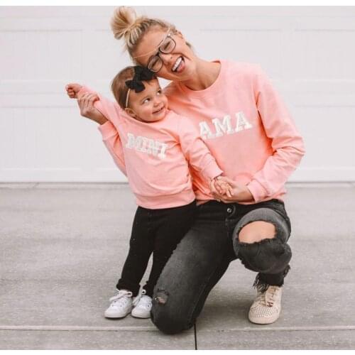 2021 New Autum Family Matching Clothes Long Sleeve Fleece Mother Daughter Sweatshirt Hoodies Coat Harajuku Blackpink Hoodie Kpop