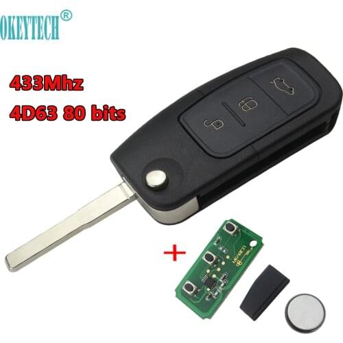OkeyTech 433MHz 4D63 80BITS Chip Keyless Entry Fob Car Remote Key 3 Buttons for Ford Mondeo Focus Fiesta C Max S Max Galaxy