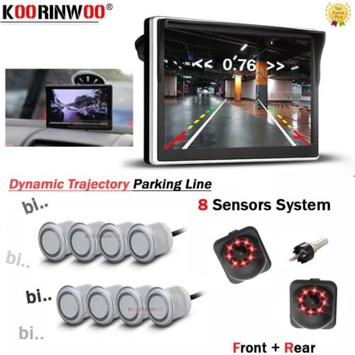Koorinwoo CPU Parktronic 8 Dynamic Trajectory Car Parking Sensors Glass Sucker Screen Buzzer Alert Jalousie Car Rear view camera