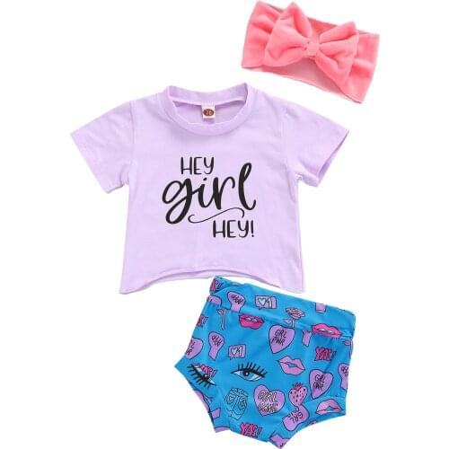 Citgeett Summer Newborn Baby Girls Clothes Sets Letter Printed Short Sleeve T Shirts Trousers Shorts Headband Clothing