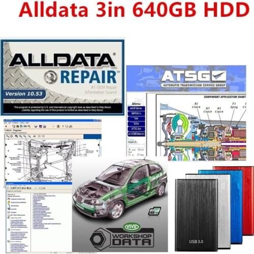 2021 Hot Sale Alldata Auto Repair Software 10.53v All Data Vivid 10.2 And Atsg 2017 Automotive Tech 3 in 640gb HDD 3.0 USB