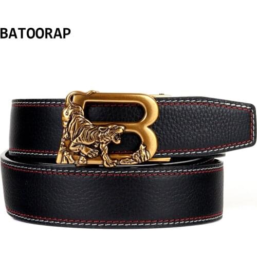 BATOORAP Fashion Mens Belts Luxury Designer Automatic Buckle Tiger Print Genuine Leather Trouser Waist Belt Strap TC-BL-B369