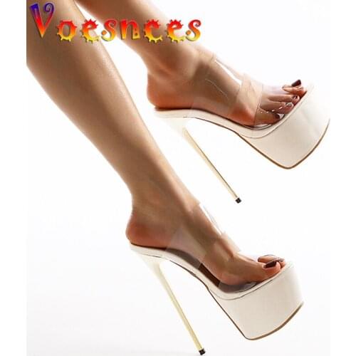 Summer Walk Show Slippers Transparent Peep Toe Pole Dancing Sandals Platform Super Thin High Heels Nightclub Party Women Shoes