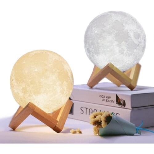 LED Night Light 3D Print Moon Lamp Rechargeable Touch Moon Lamp Childrens Lights Night Lamp for Home Bedroom Kids'Gifts
