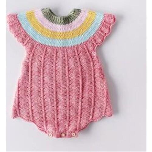 Vintage cotton knitted romper baby girls rainbow collar sleeveless jumpsuit toddler clothes princess costumes children onesie