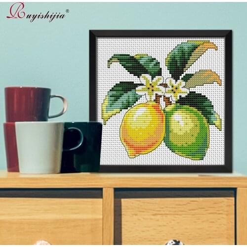 RUYISHIJIA Embroidery,Paintings,Needlework,Cross stitch kits,Lemon,Restaurant Decoration,DIY Cross-stitch,thread embroidery