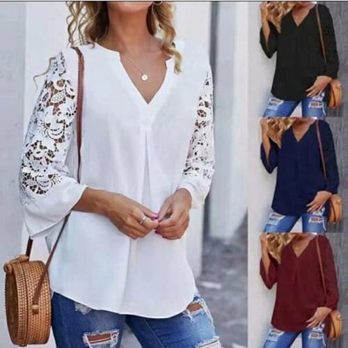Ladies Fashion Round Neck Lace Hollow Long Sleeve Casual Loose Blouses Pullover flannel shirt women cuellos falsos de mujer E1