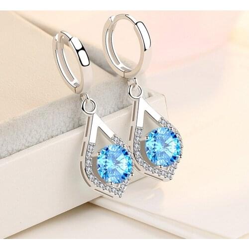 DEVYES New Woman Fashion Jewelry High Quality Blue Pink White Crystal Zircon Hot Selling Earrings