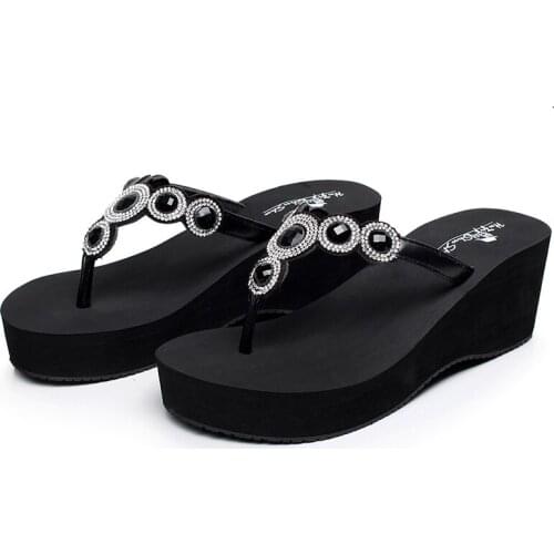 HIGH quality womens Flip Flops diamond flats Slippers Beach Shoes crystal Outdoor Platform Sandals Ladies Casual Fashion shoes