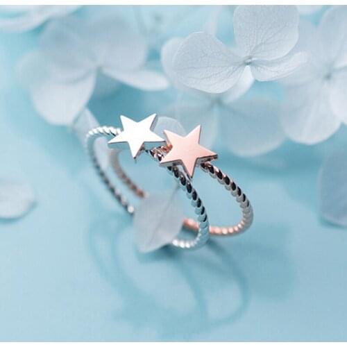 2019 HF JEL Women 925 Sterling Silver Rings Silver Rose Gold Color Star Wedding Rings for Women Girl Party Wedding Bands Jewelry