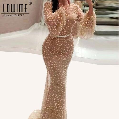 Robe De Soiree Arabic Champagne Formal Evening Dress Middle East Kaftan 2017 Pearl Abendkleider Mermaid Party Dresses Abiye Gown