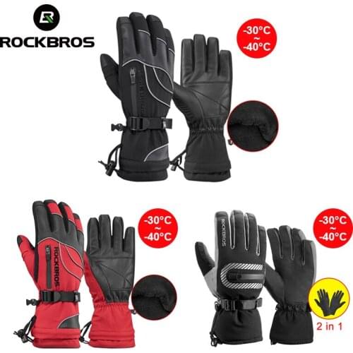 ROCKBROS Winter -4 Degree Cycling Gloves Waterproof Fleece Keep Warm Non-slip Touch Screen Gloves for Bicycle Moto Skiing Hiking