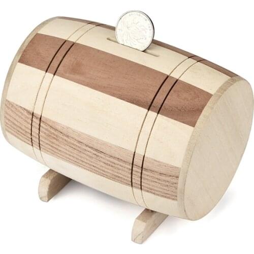 2021 Wooden Wine Barrel Money Box Piggy Bank Savings Carving Handmade Wine Barrel Wood Safe Money Bank For Child Coin bank