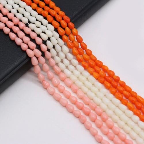 2021 New Natural Coral White Orange Pink Beaded Straight Hole Water Drop Beads Making DIY Necklace Bracelet Accessories Gift36cm