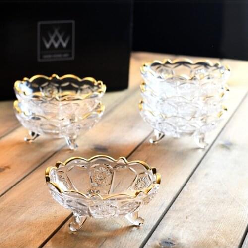 Art - 6 Pcs Glass Gold Footed Bowl-Sugar Candle Confectionary-Ductile-Breakfast