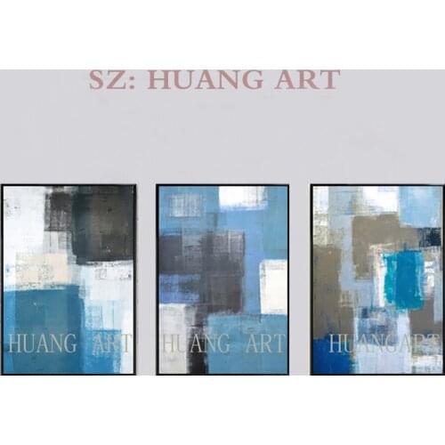 Blue 3P Modern Abstract oil Painting On Canvas Wall Combination Picture Home Decor For Living Room art No Frame hand painted