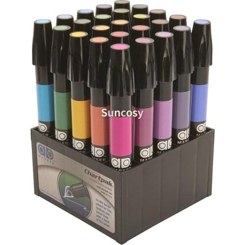 AD Marker The Original Chartpak, Tri-Nib, 25 Assorted Basic Colors in Tabletop Cube, 1 Set (A)