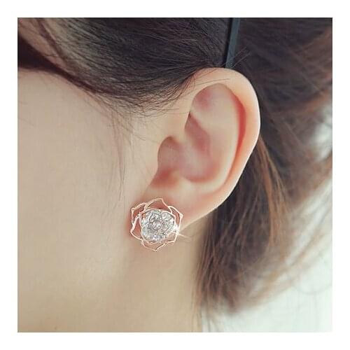 Accessories cutout rose big zircon stud earring elegant 925 sterling silver needles earring earrings