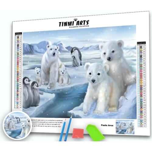 5D DIY Diamond Painting Polar Bear & Penguin Cross Stitch Kit Mosaic Diamond Embroidery Full Round Drill Animal Home Decor