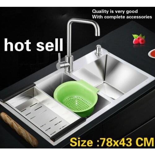 Free shipping Household standard kitchen manual sink double groove do the dishes 304 stainless steel hot sell 78x43 CM