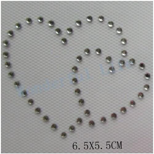 Free shipping small linked two love hearts hotfix Rhinestone Iron On Heat Transfer